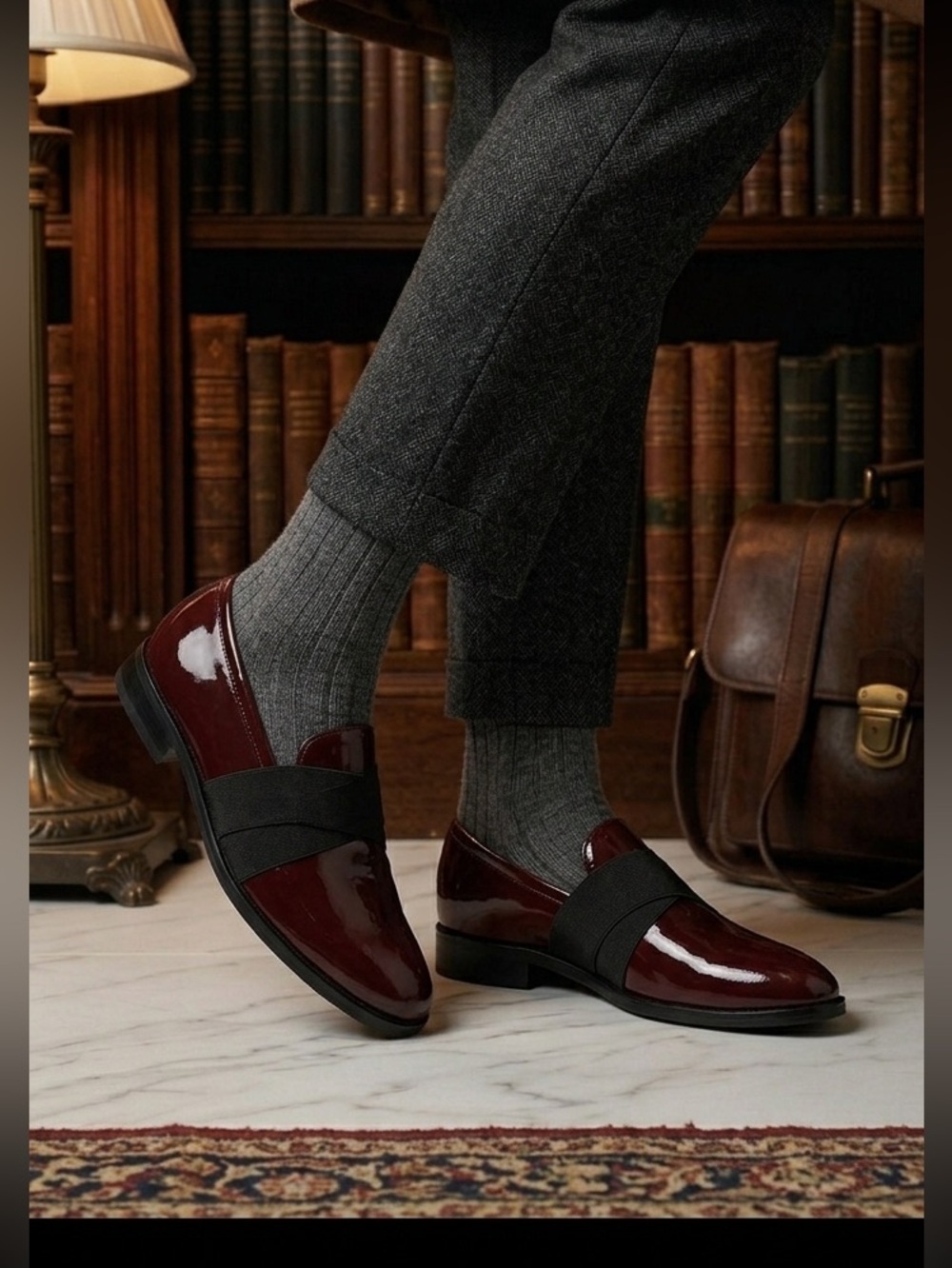 Boemos Italy Burgundy Patent Leather Elastic Strap Loafers EU 38 US 7.5-8 EUC